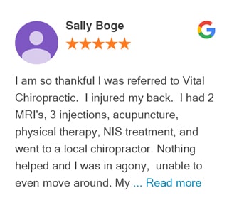 Sally review for Vital Chiropractic Center on Google